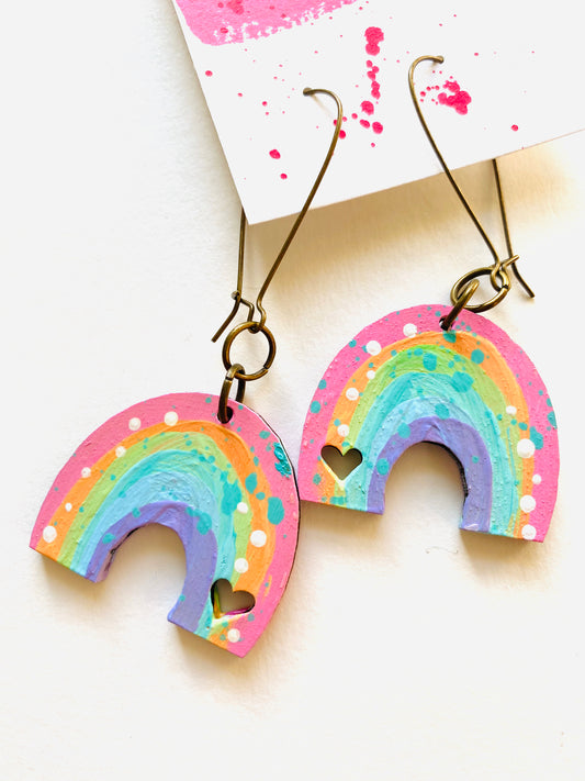 Colorful, Hand Painted, Rainbow Shaped Earrings Color Palette 1