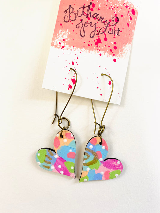 Colorful, Hand Painted, Heart Shaped Earrings 172