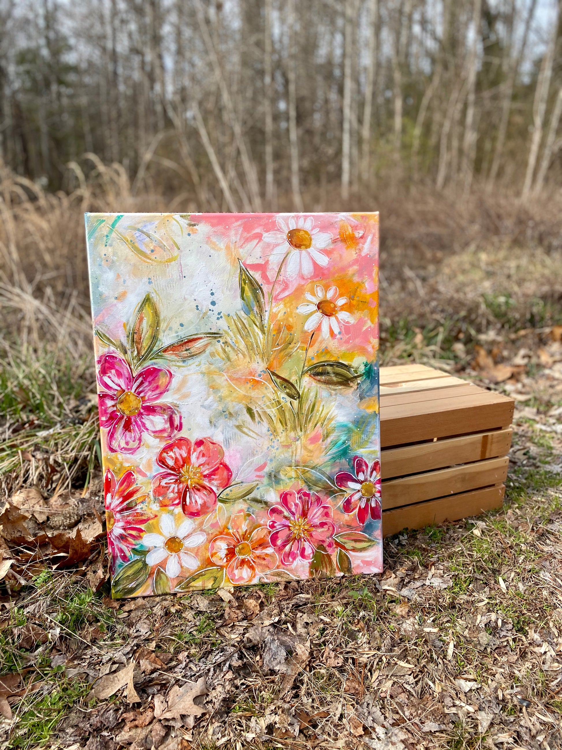 "Consider How the Wildflowers Grow 1" Floral Original Painting on 24x20 inch canvas - Bethany Joy Art