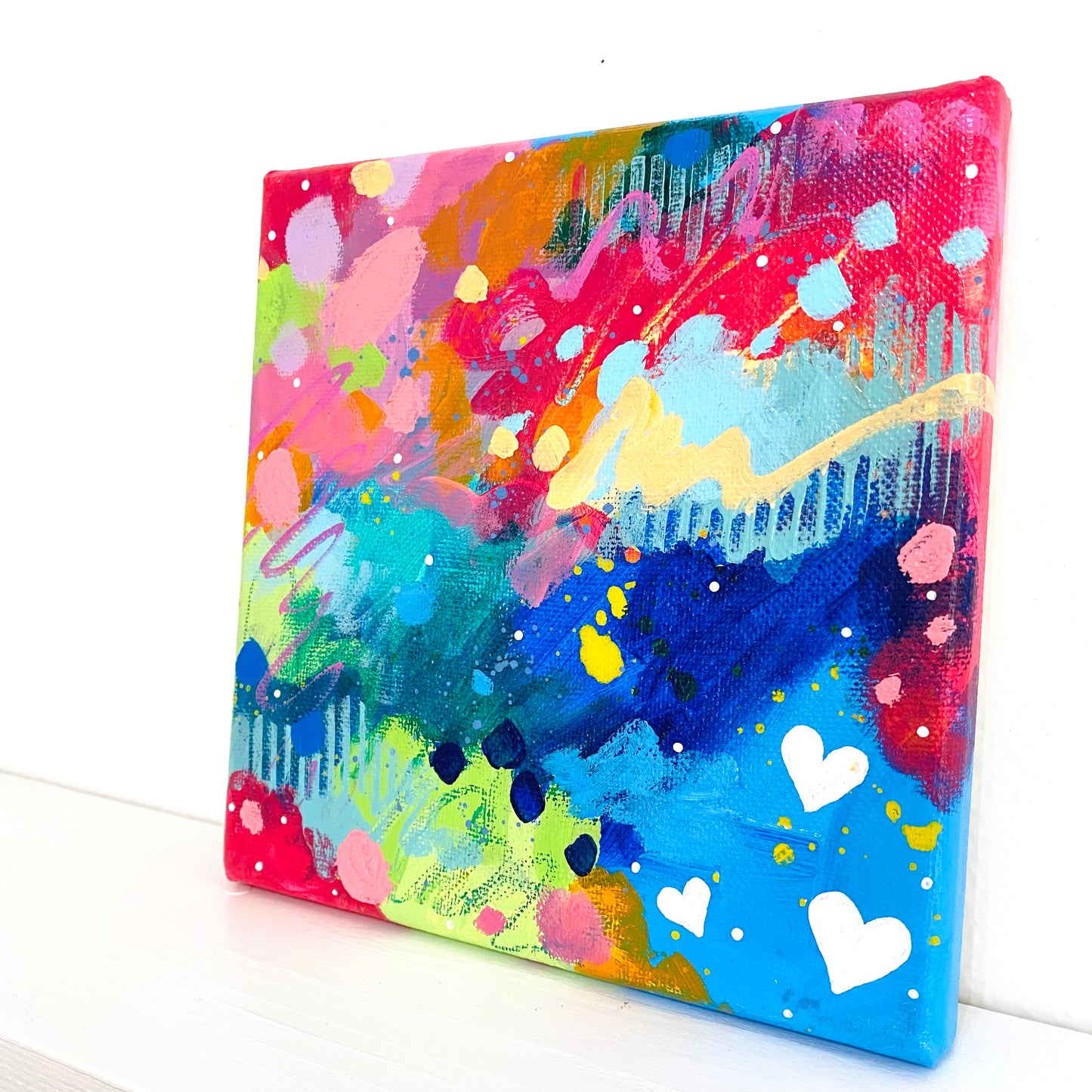 Little Hearts #4 6x6 inch abstract original canvas