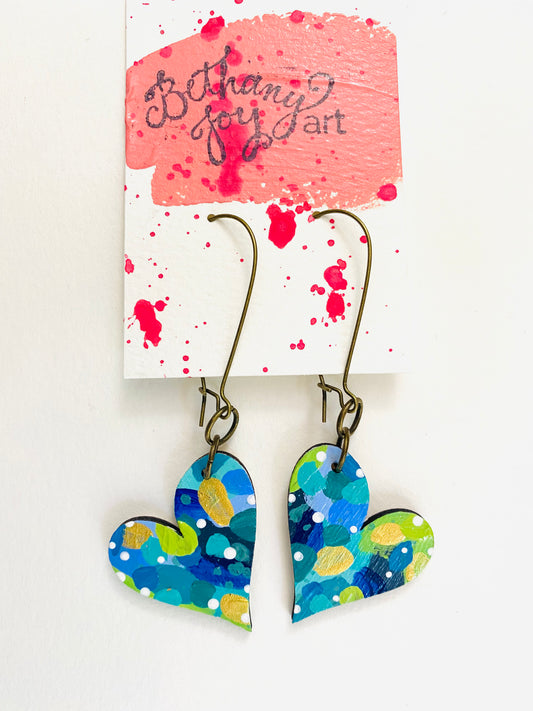 Colorful, Hand Painted, Heart Shaped Earrings 137