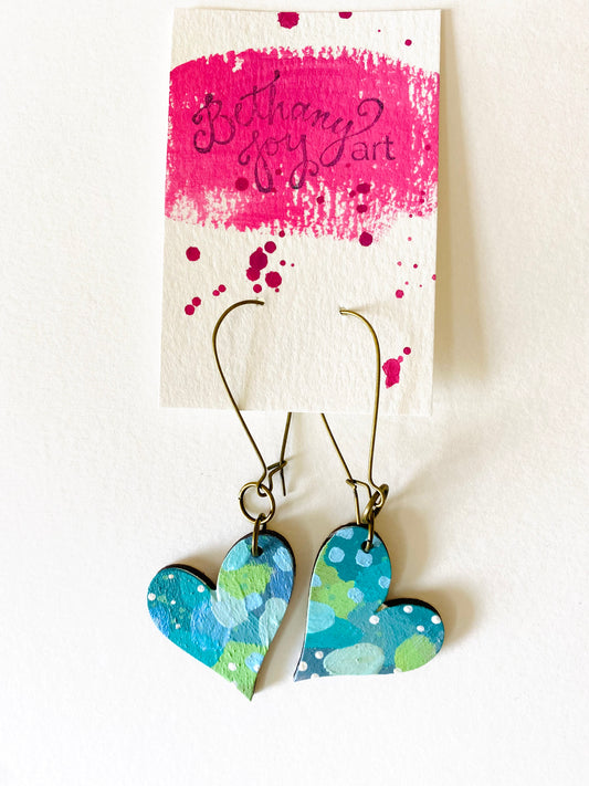 Colorful, Hand Painted, Heart Shaped Earrings 106