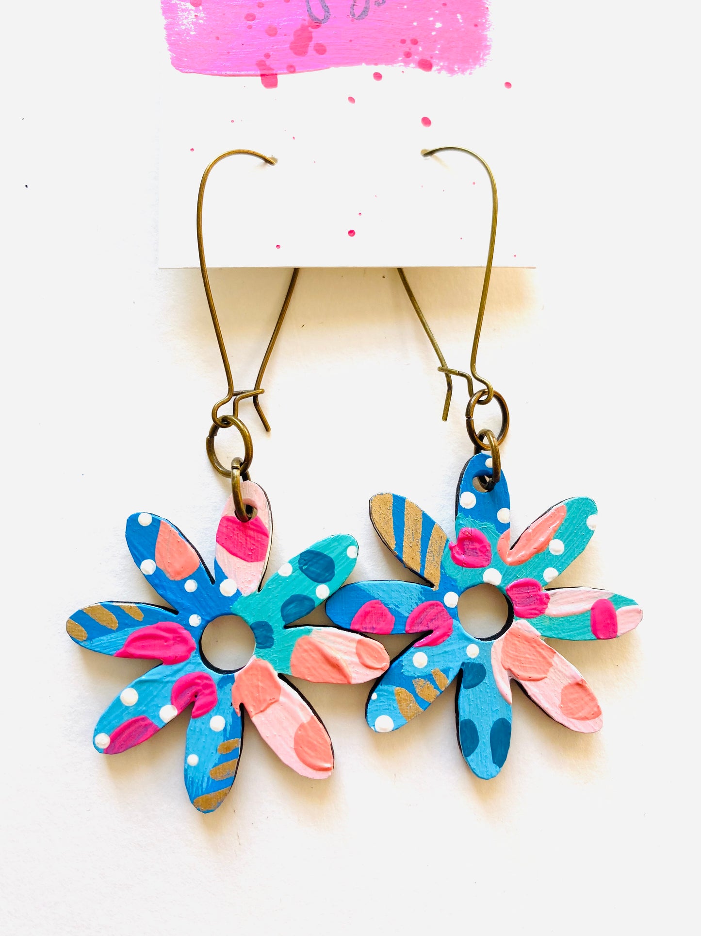 Colorful, Hand Painted Flower Earrings 44