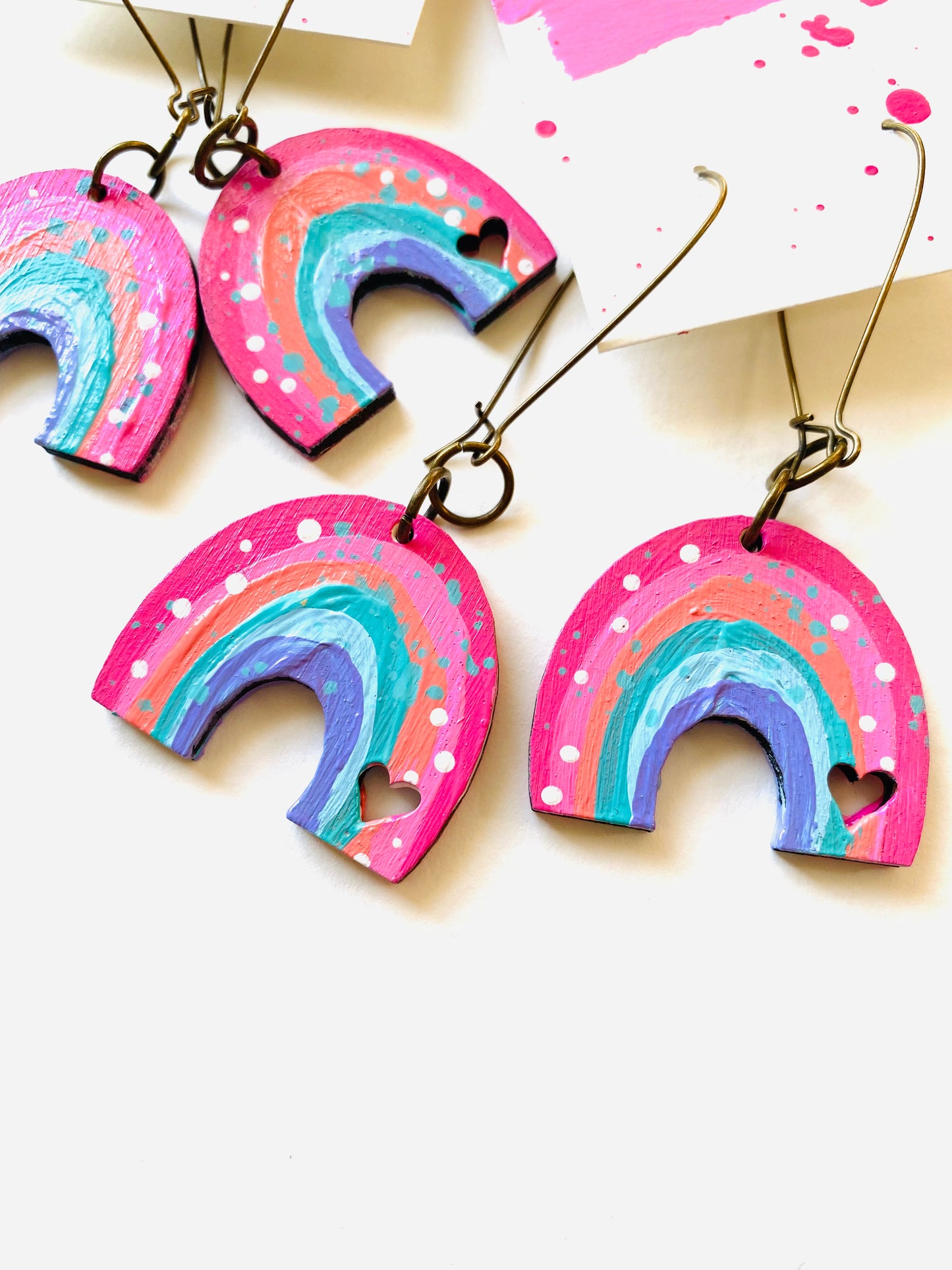 Colorful, Hand Painted, Rainbow Shaped Earrings Color Palette 4