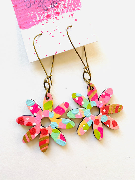 Colorful, Hand Painted Flower Earrings 24