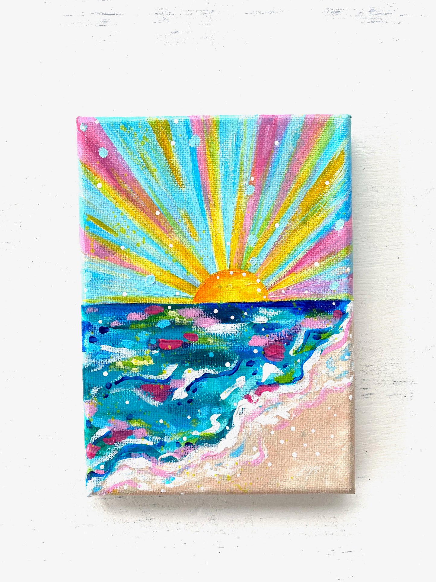 “Sun and Sea” 5x7 inch Original Coastal Inspired Painting on Canvas with painted sides