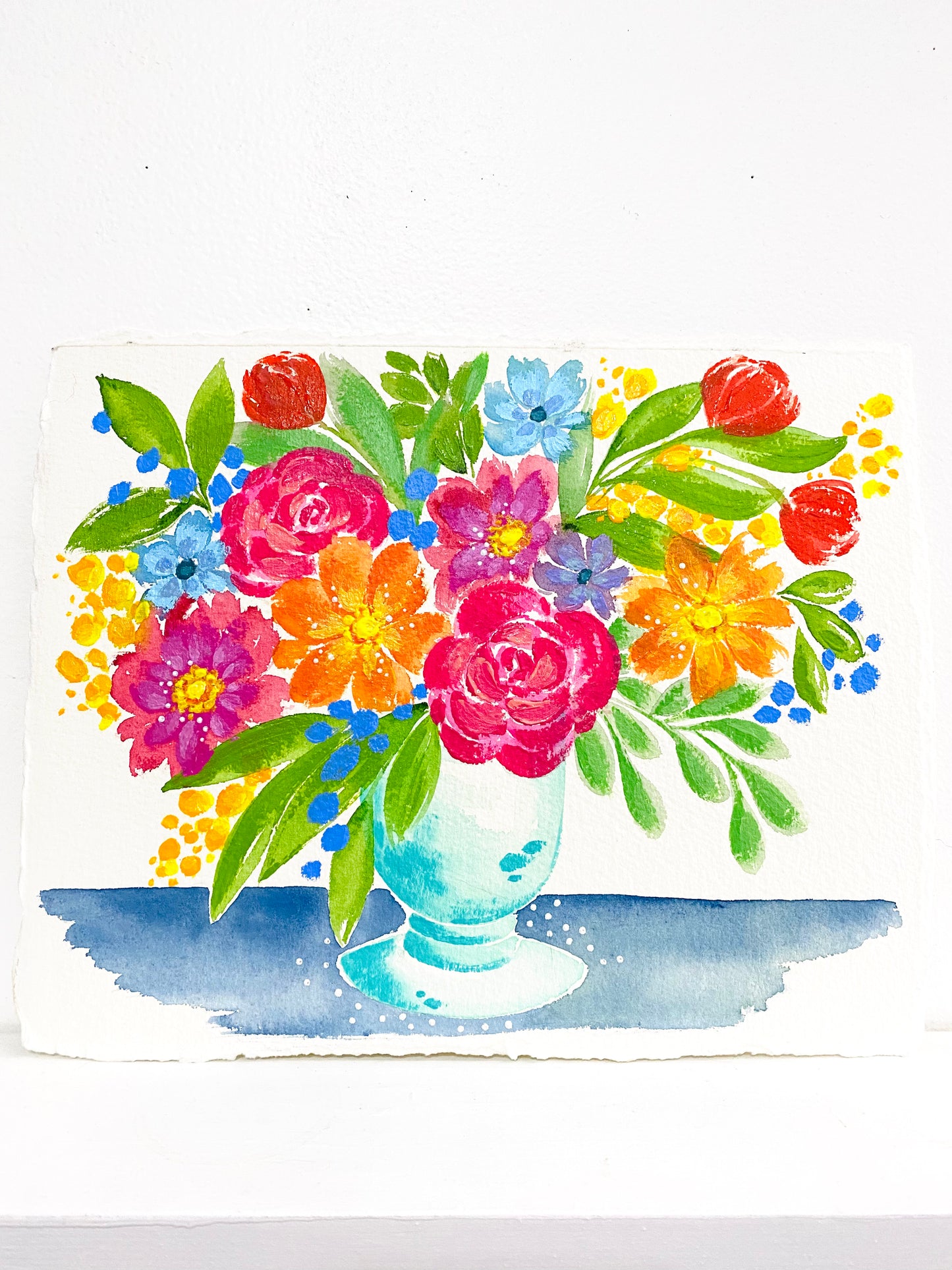 Full Bloom Floral Original Painting on Deckled Edge Watercolor Paper