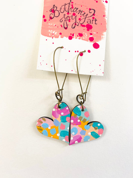 Colorful, Hand Painted, Heart Shaped Earrings 175