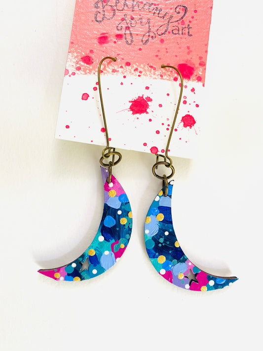 Colorful, Hand Painted, Moon Shaped Earrings 21