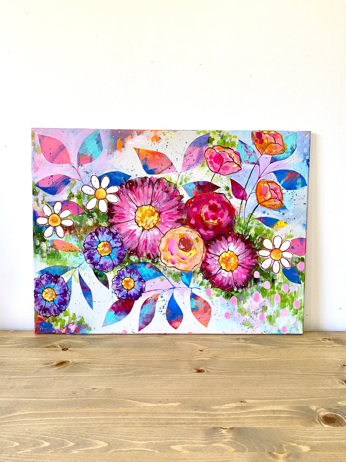 "Bloom Wildly" Floral Original Painting on 20x24 inch canvas - Bethany Joy Art