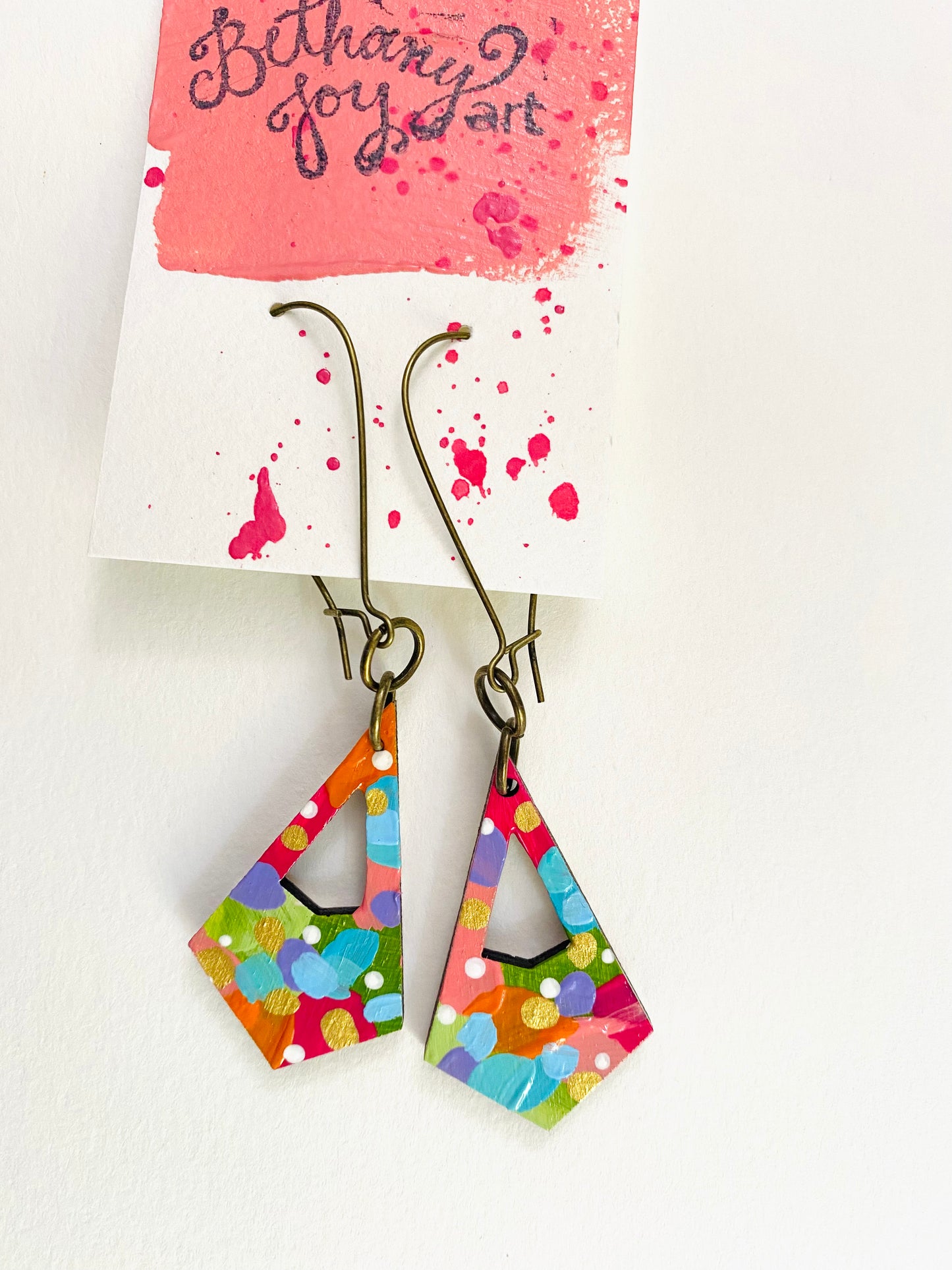 Colorful, Hand Painted, Geometric Shaped Earrings 12