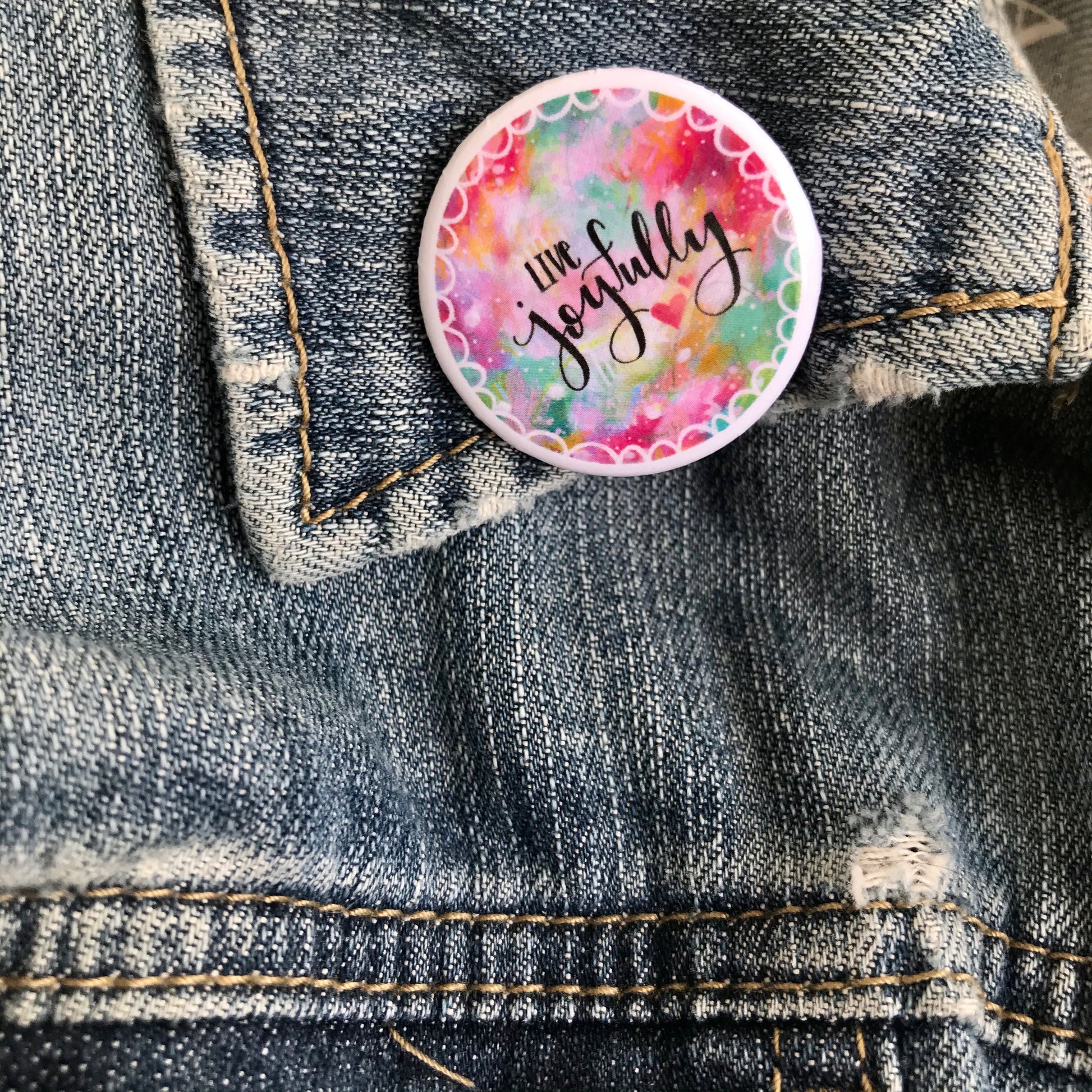 Live Joyfully Buttons/Pins Pack of 2 or 4 - Bethany Joy Art