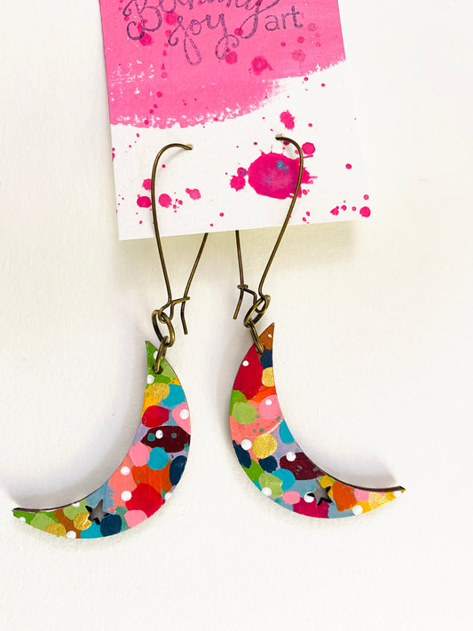 Colorful, Hand Painted, Moon Shaped Earrings 2