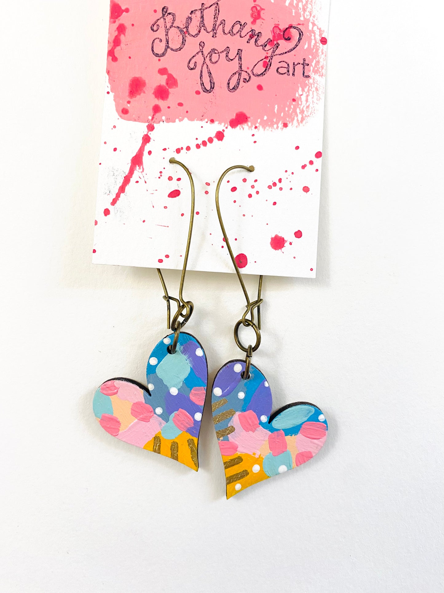 Colorful, Hand Painted, Heart Shaped Earrings 155