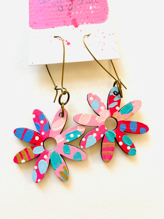 Colorful, Hand Painted Flower Earrings 27