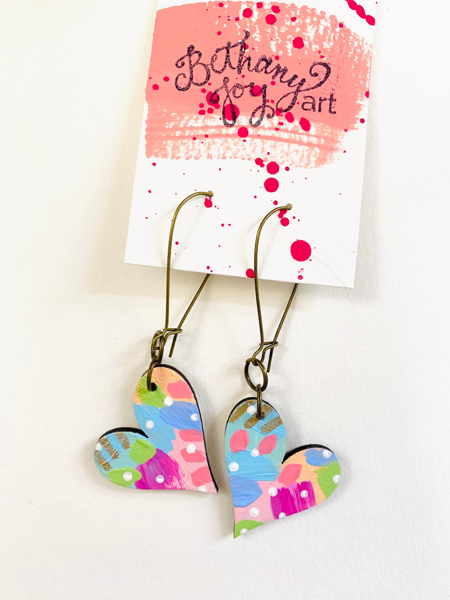 Colorful, Hand Painted, Heart Shaped Earrings 169