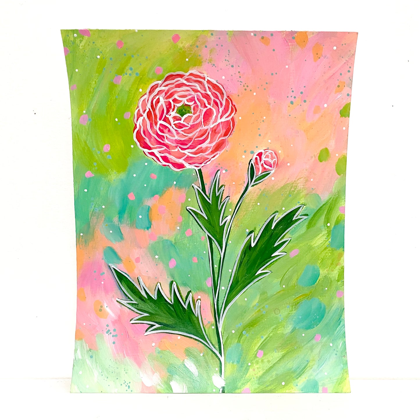 February Flowers Day 8 Ranunculus 8.5x11 inch original painting