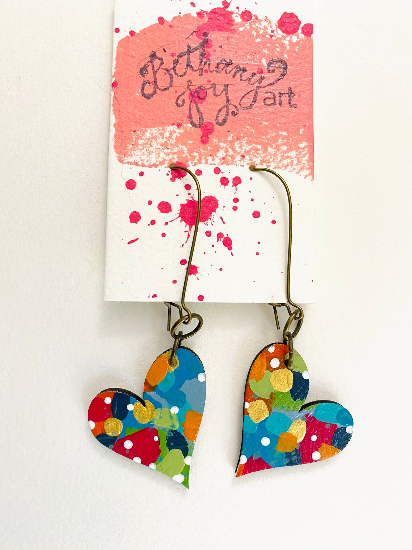 Colorful, Hand Painted, Heart Shaped Earrings 130