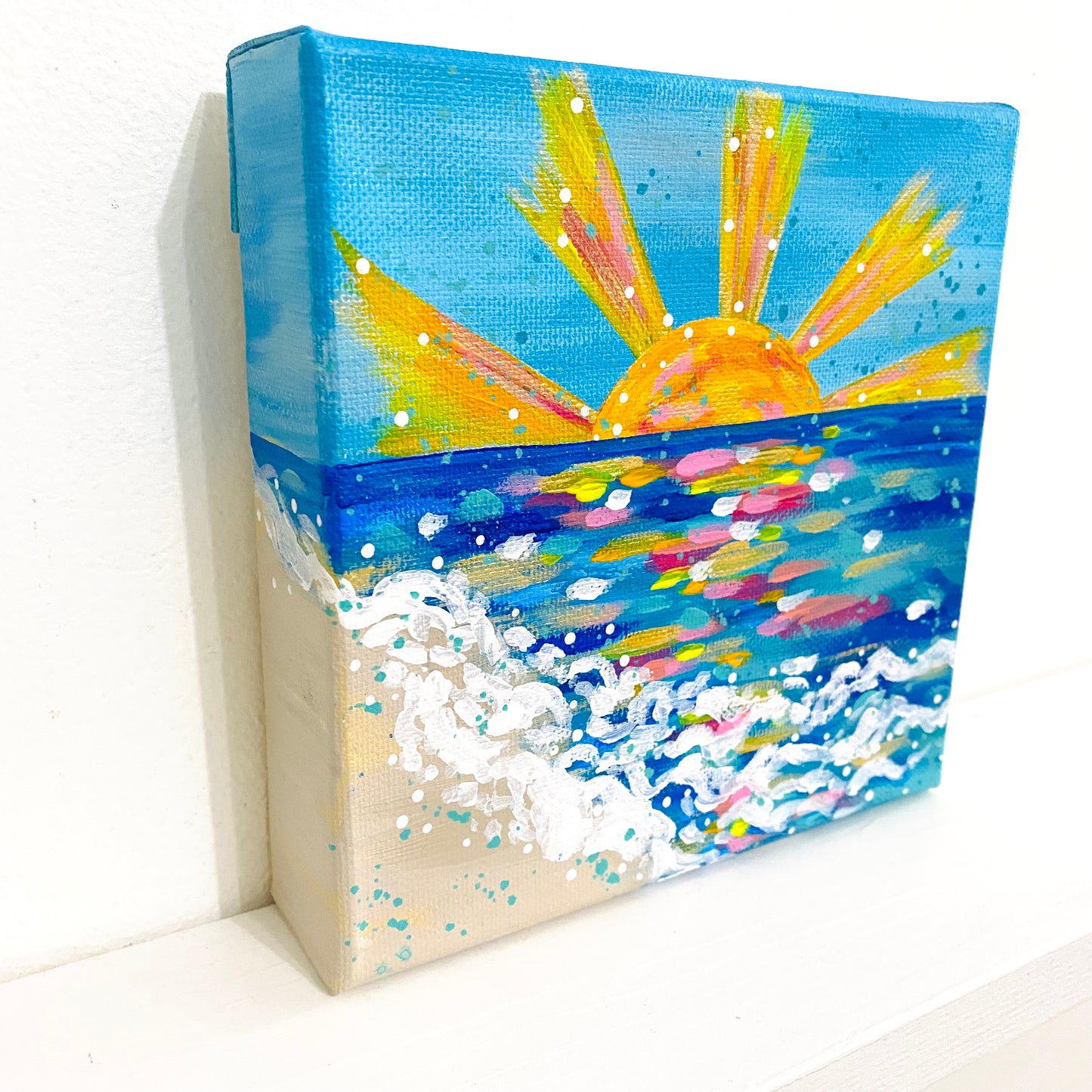 "Shine" 6x6 inch Original Coastal Inspired Painting on Canvas with painted sides