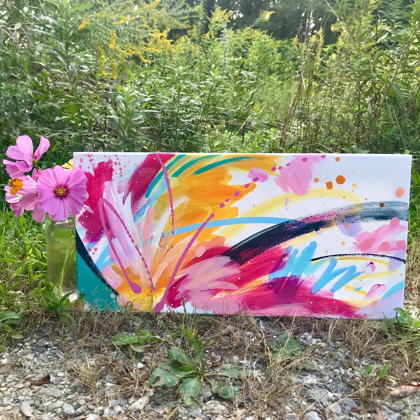 Abstract Original Painting "Favorite Kind of Sky" 10x20 inch Canvas - Bethany Joy Art