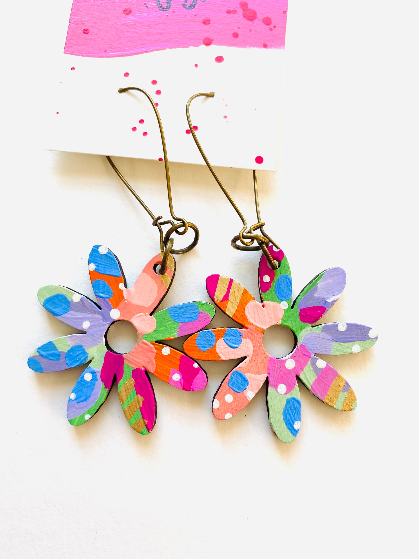 Colorful, Hand Painted Flower Earrings 34