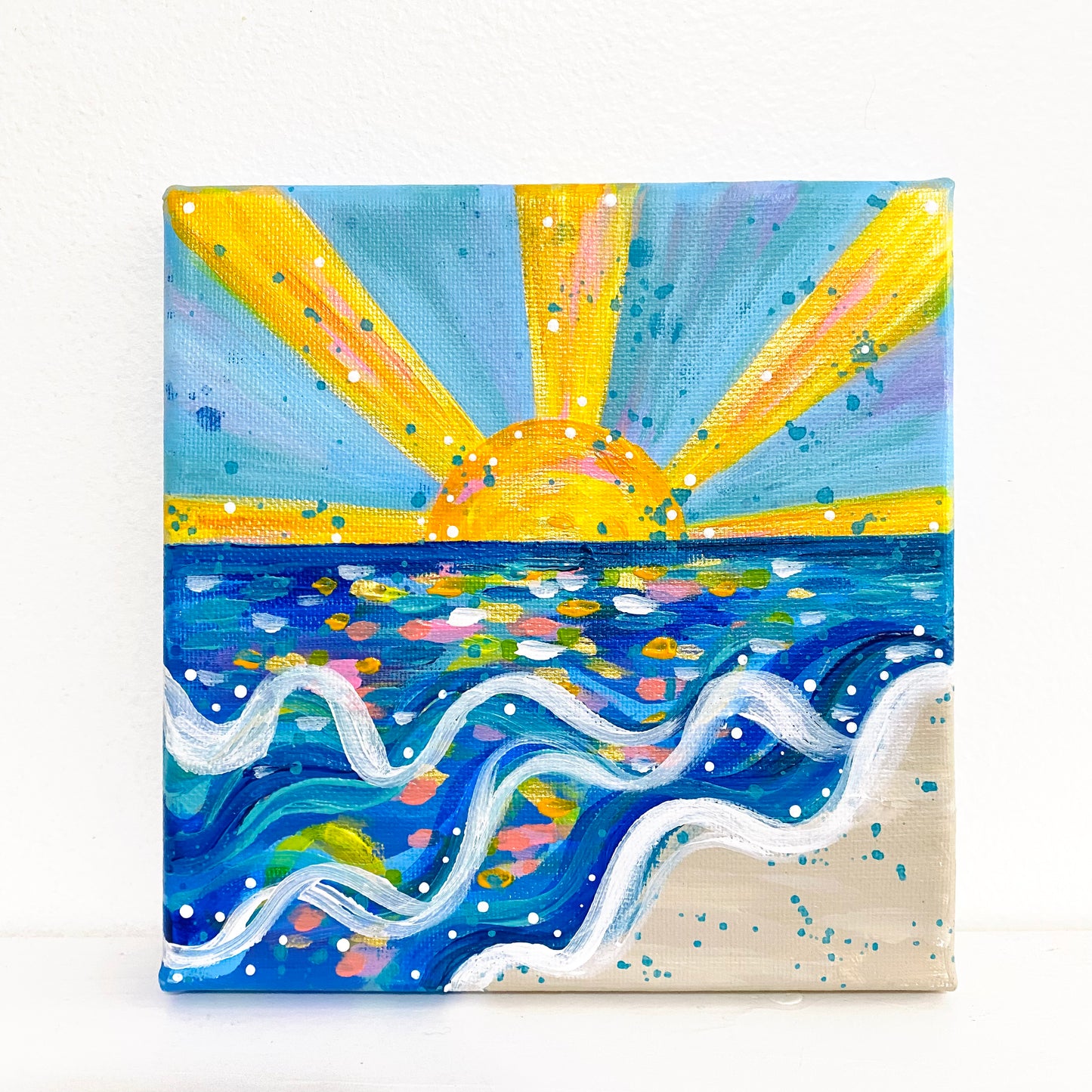 "Summer State of Mind" 6x6 inch Original Coastal Inspired Painting on Canvas with painted sides