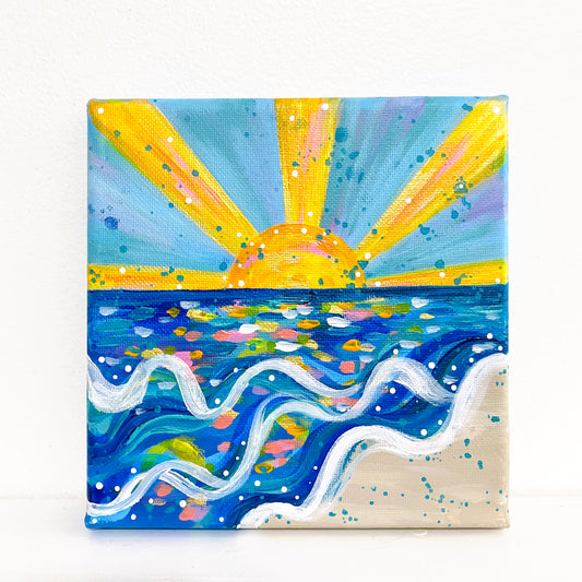 "Summer State of Mind" 6x6 inch Original Coastal Inspired Painting on Canvas with painted sides