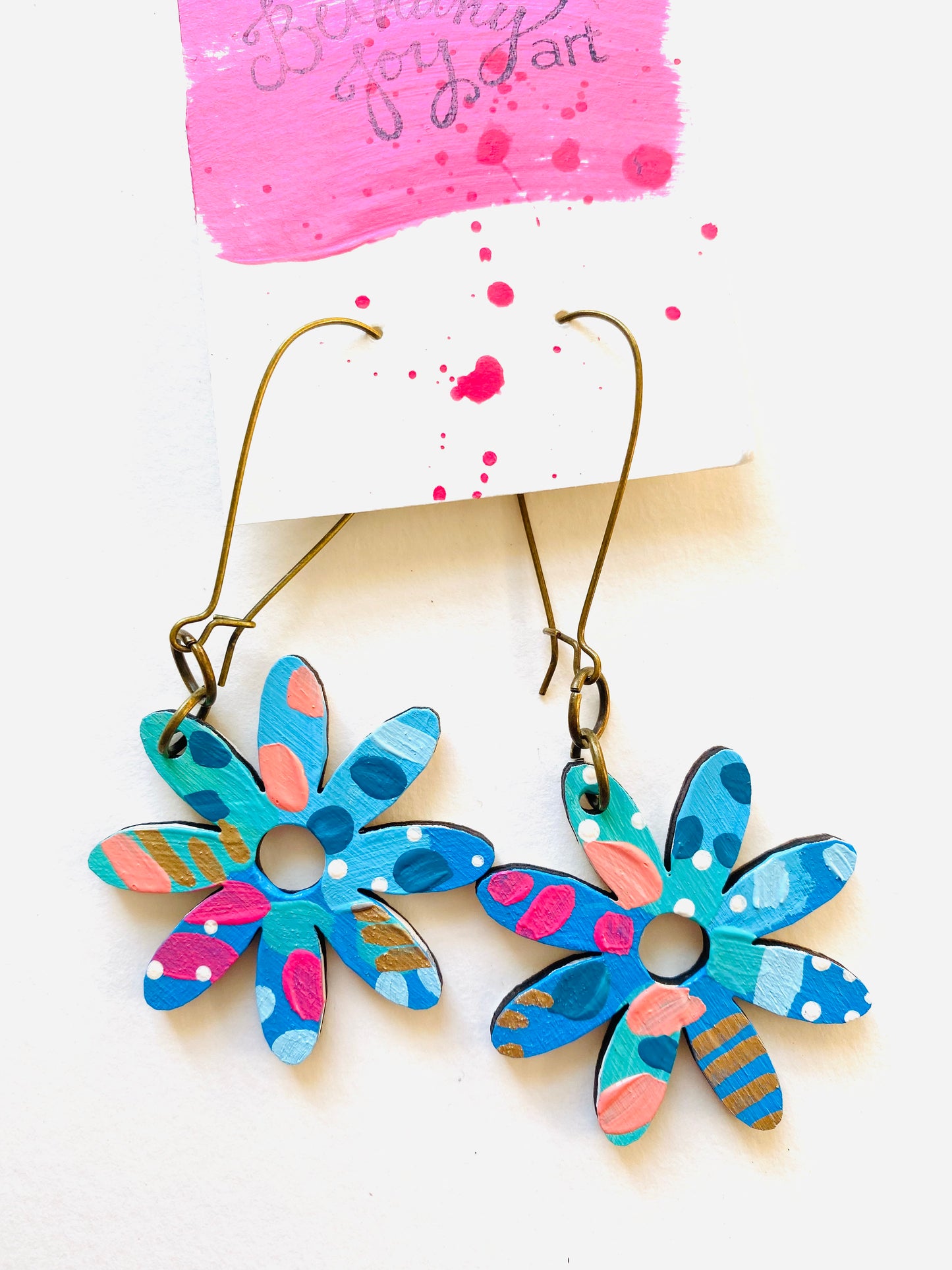 Colorful, Hand Painted Flower Earrings 25