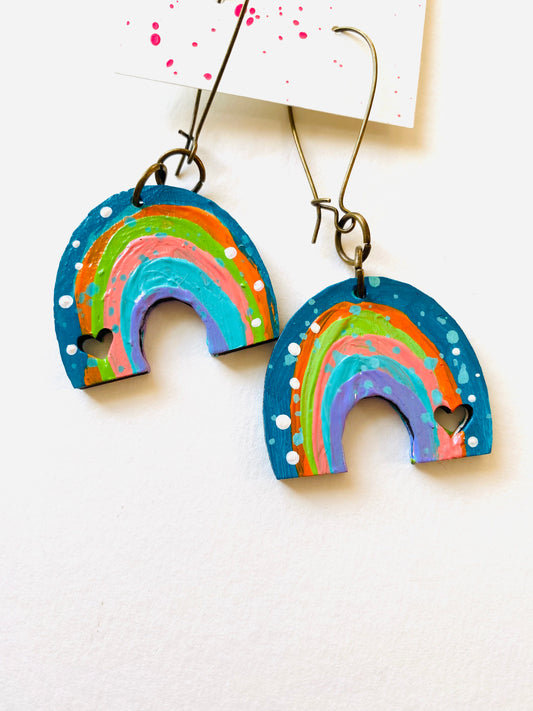 Colorful, Hand Painted, Rainbow Shaped Earrings Color Palette 9