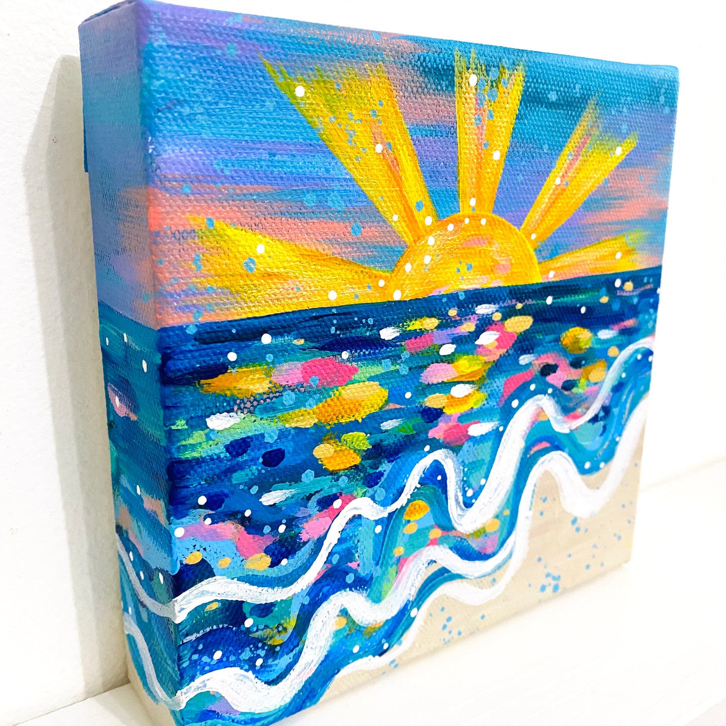 "Paradise" 6x6 inch Original Coastal Inspired Painting on Canvas with painted sides
