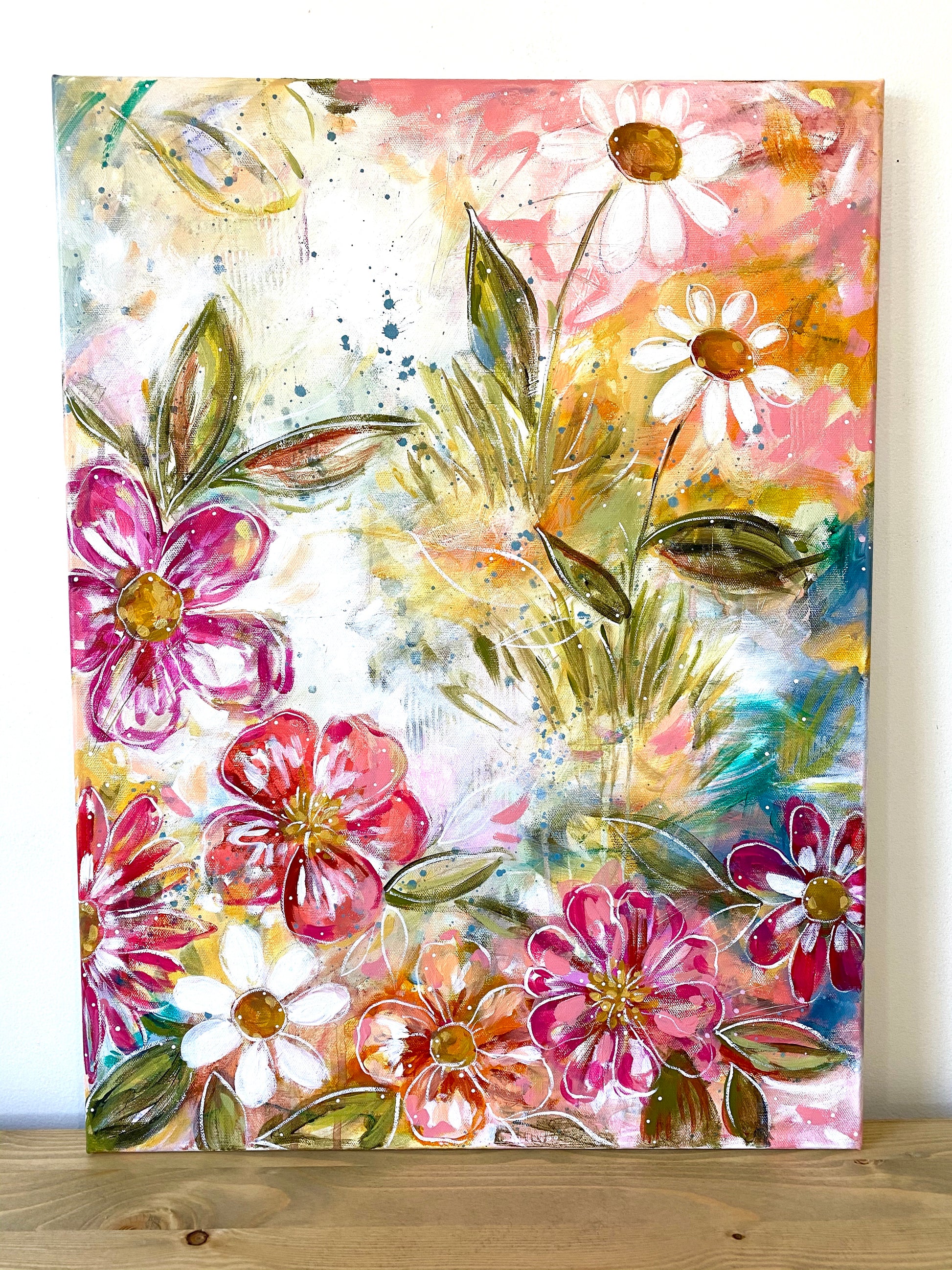 "Consider How the Wildflowers Grow 1" Floral Original Painting on 24x20 inch canvas - Bethany Joy Art