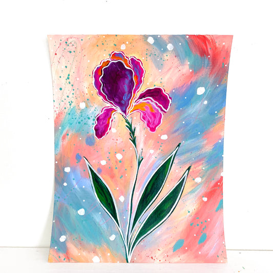 February Flowers Day 18 Iris 8.5x11 inch original painting