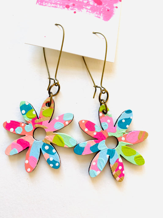 Colorful, Hand Painted Flower Earrings 33