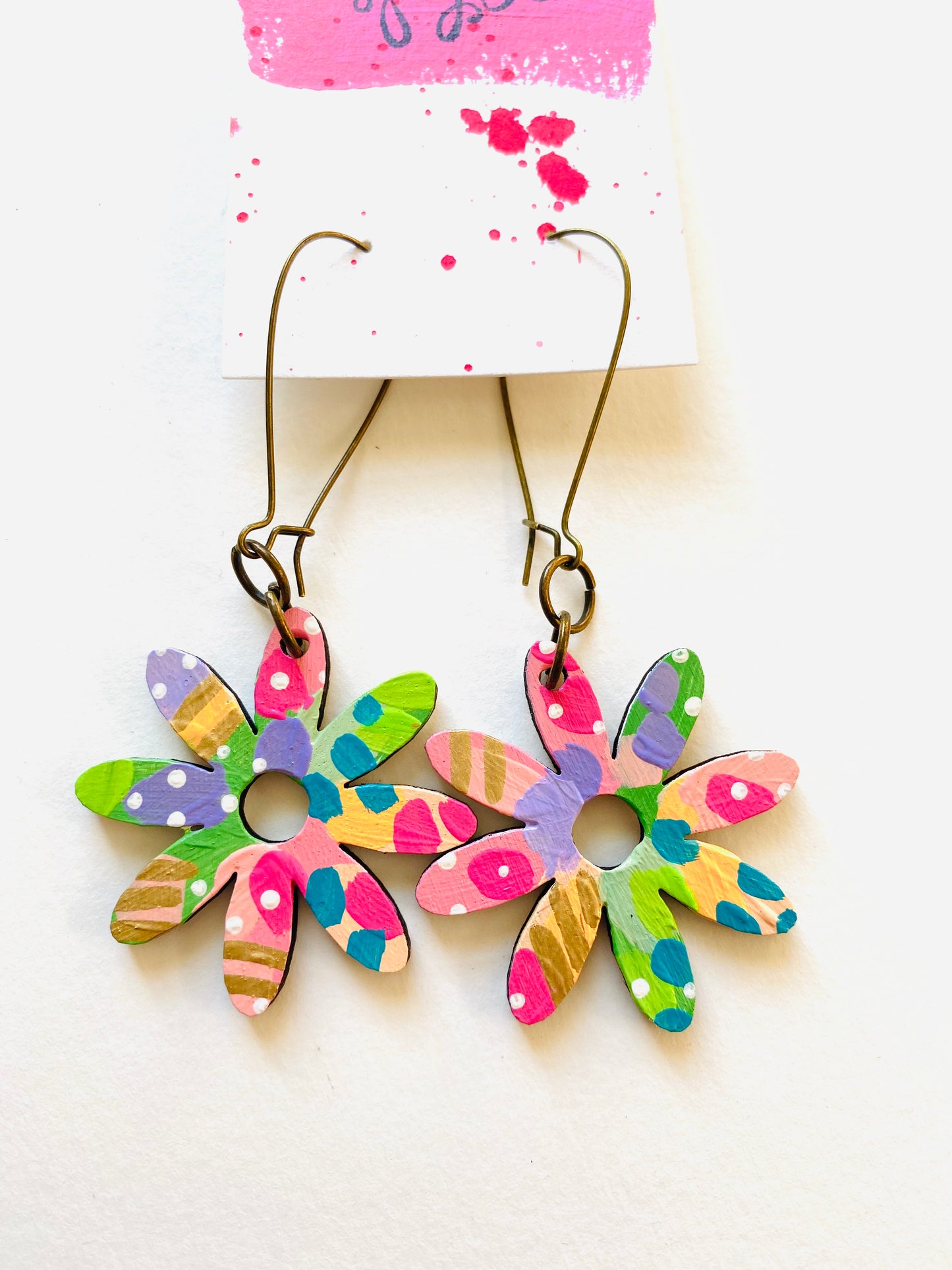 Colorful, Hand Painted Flower Earrings 32