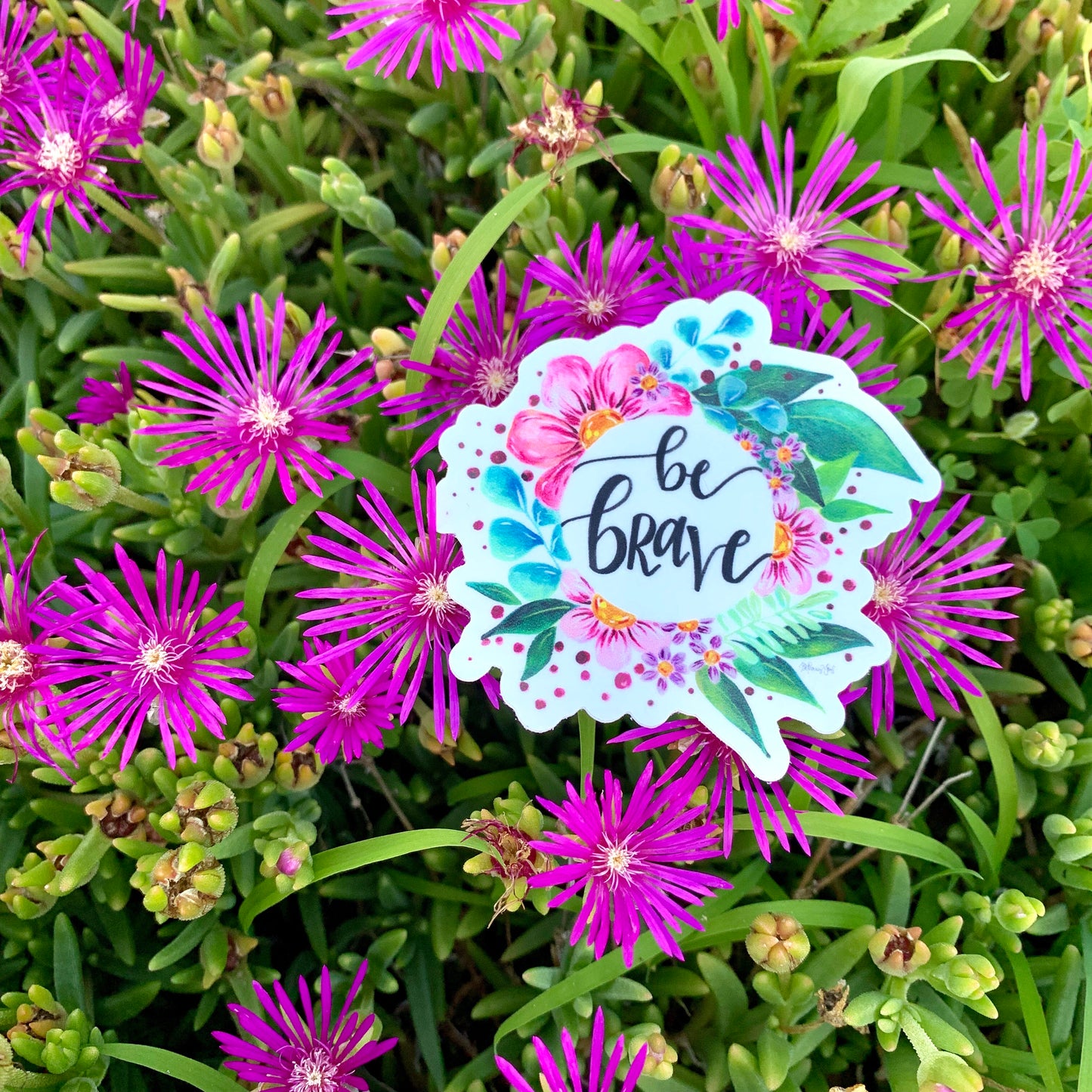 Be Brave Floral Vinyl Sticker - Bethany Joy Art