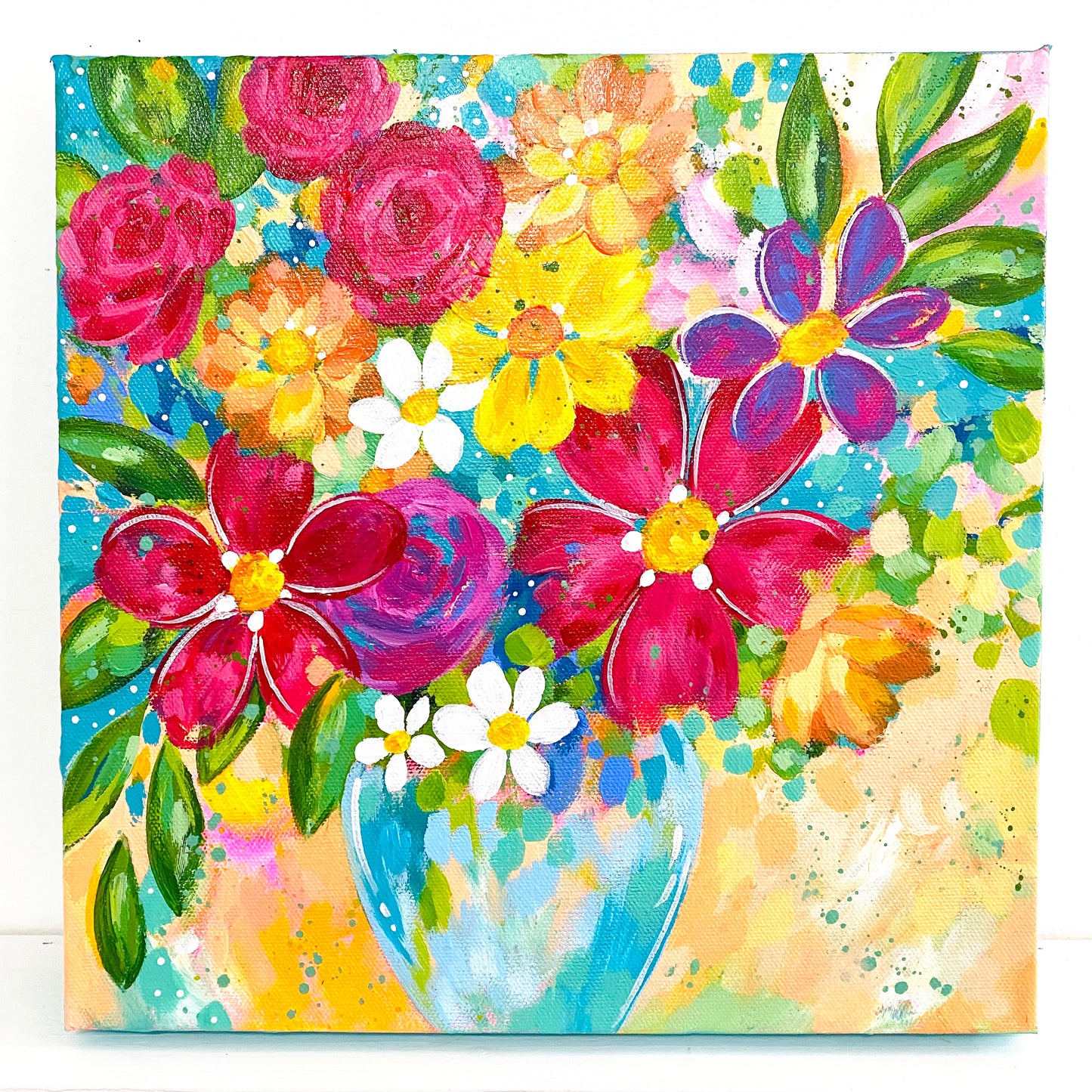 “Confetti Flowers" 12x12 inch original floral painting on canvas