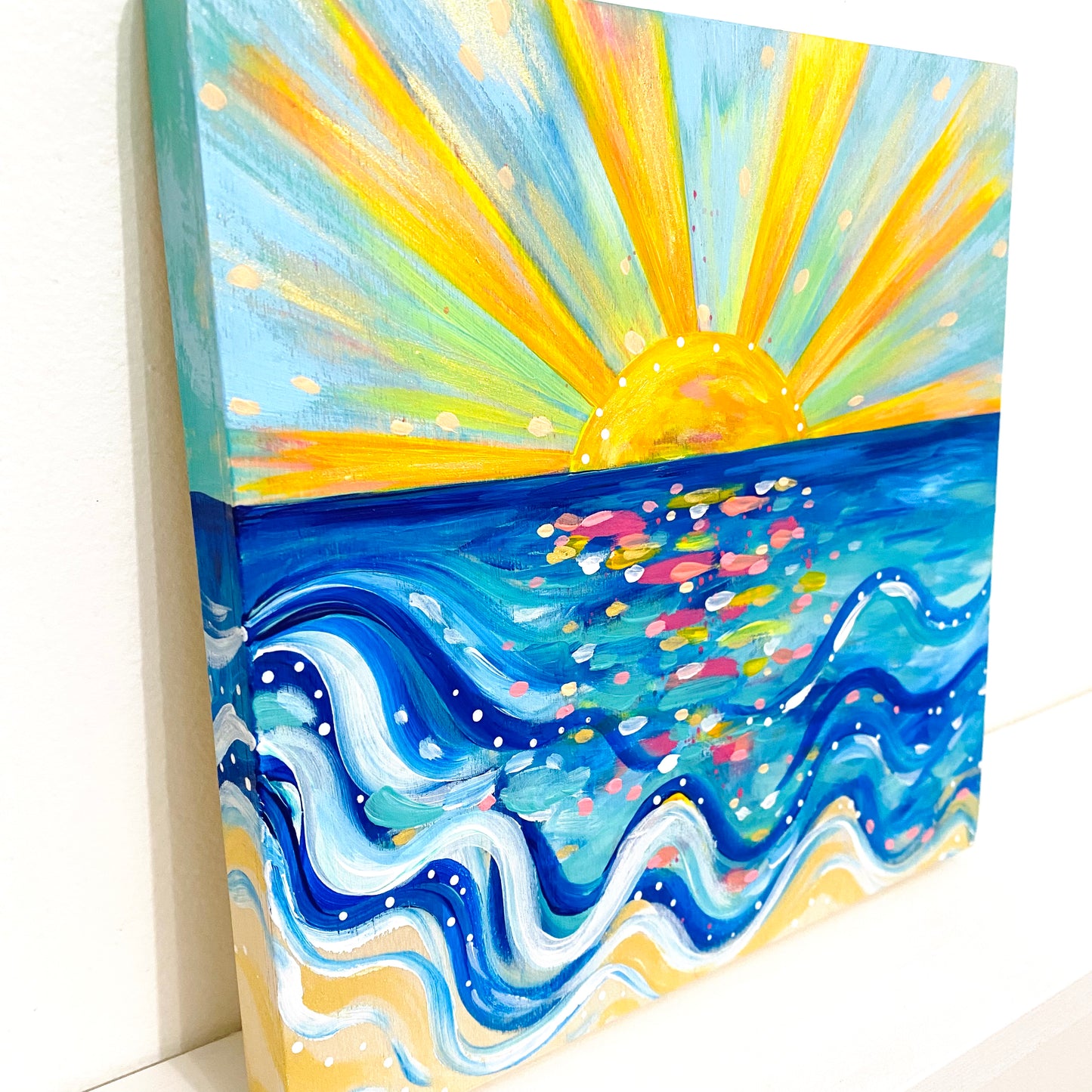 "Endless Sunshine" 8x8 inch Original Coastal Inspired Painting on Wood Panel with painted sides
