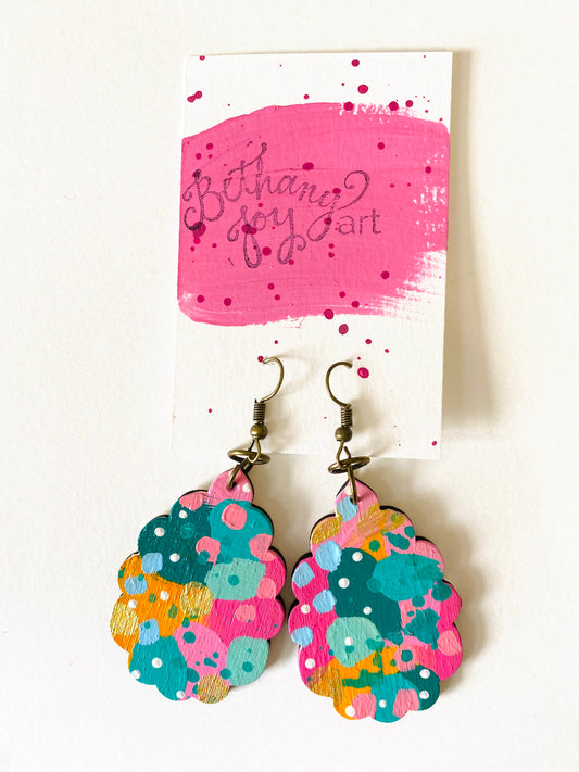 Colorful, Hand Painted Scallop Shape Earrings 15