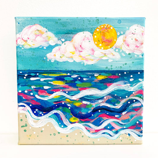 "Vitamin Sea" 6x6 inch Original Coastal Inspired Painting on Canvas with painted sides