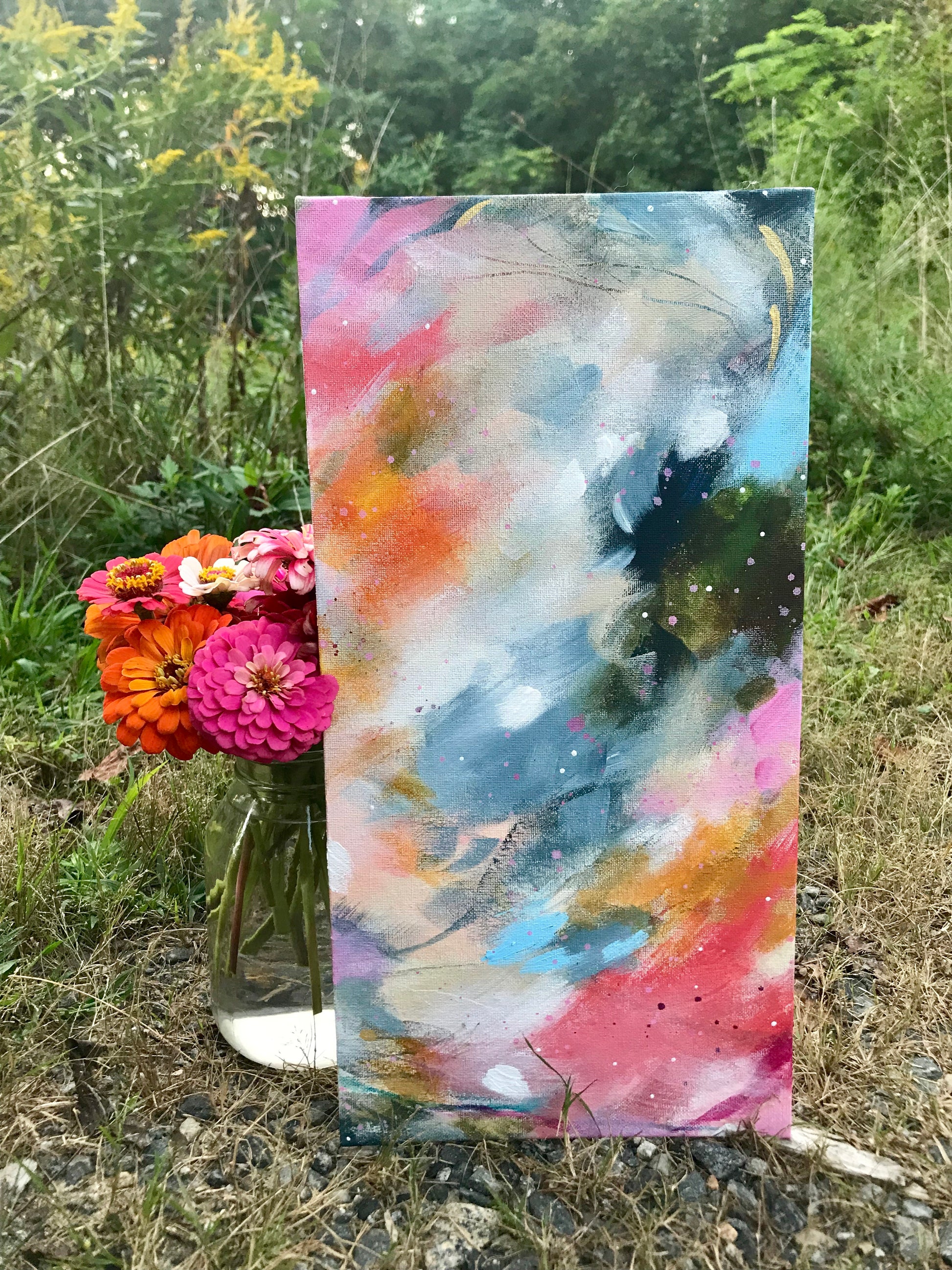 Abstract Original Painting "Love You Most" 8x16 inch Canvas Panel - Bethany Joy Art