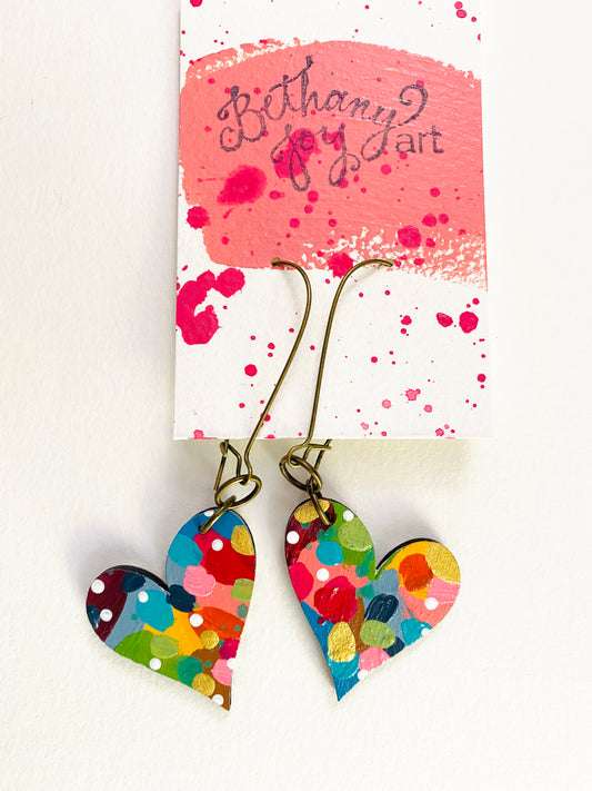 Colorful, Hand Painted, Heart Shaped Earrings 124