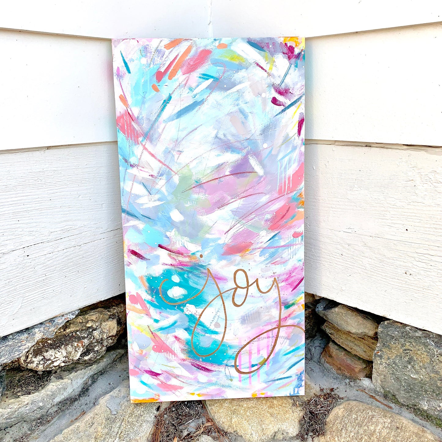 Abstract Original Painting "A Shimmer of Joy" 12x24 inch Canvas - Bethany Joy Art