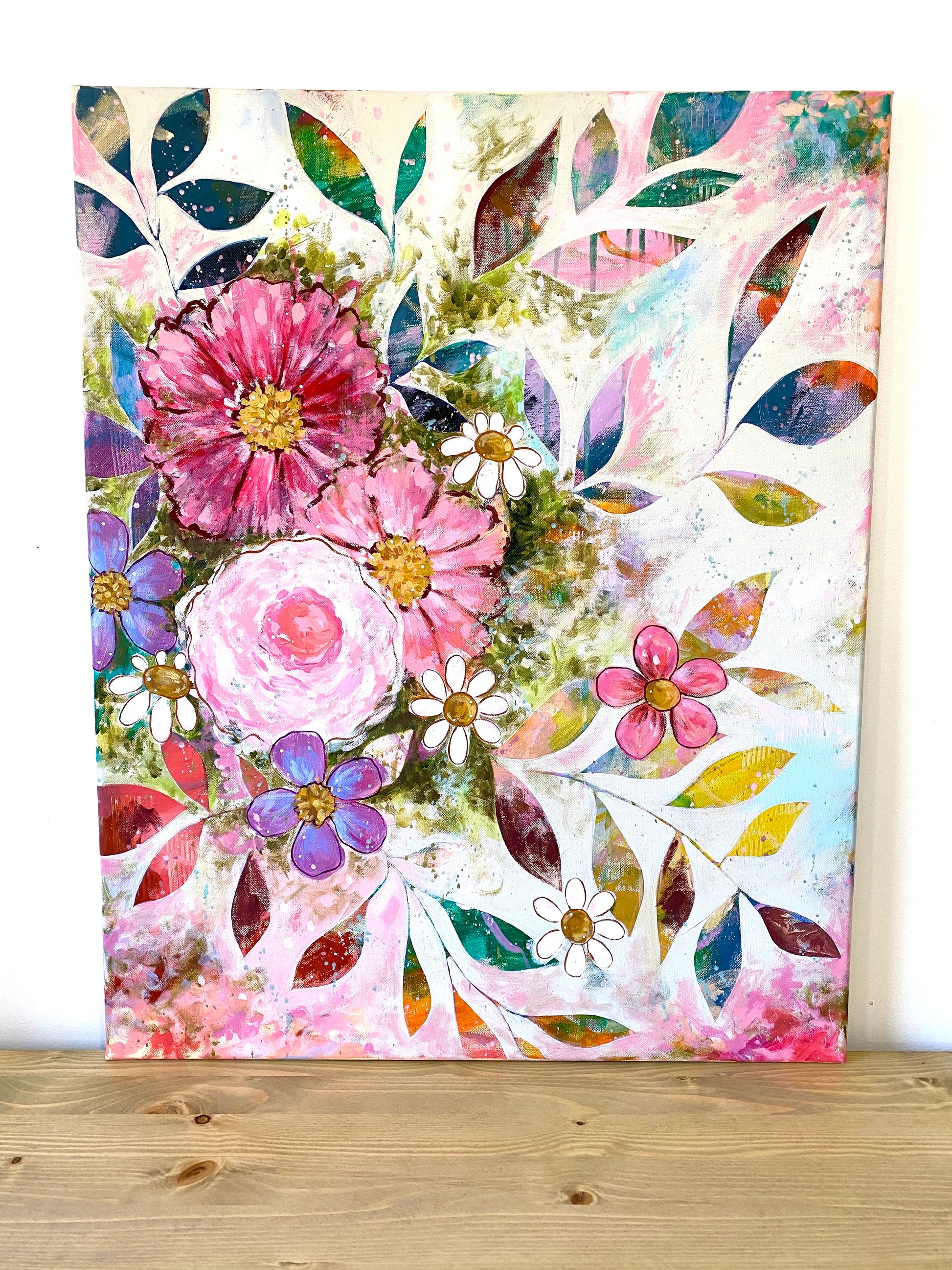 "All the Joy and All the Flowers" Floral Original Painting on 30x24 inch canvas - Bethany Joy Art