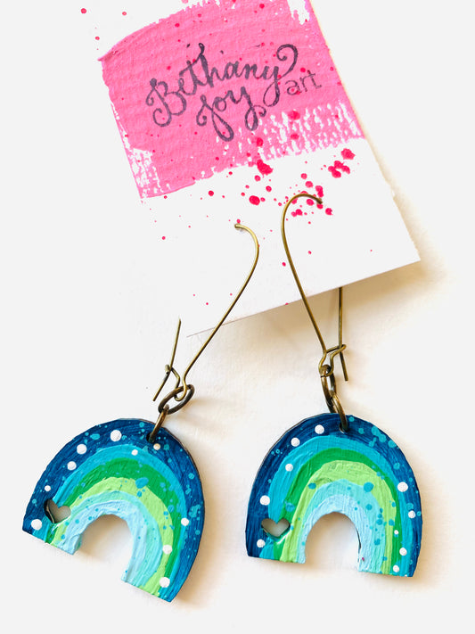 Colorful, Hand Painted, Rainbow Shaped Earrings Color Palette 8