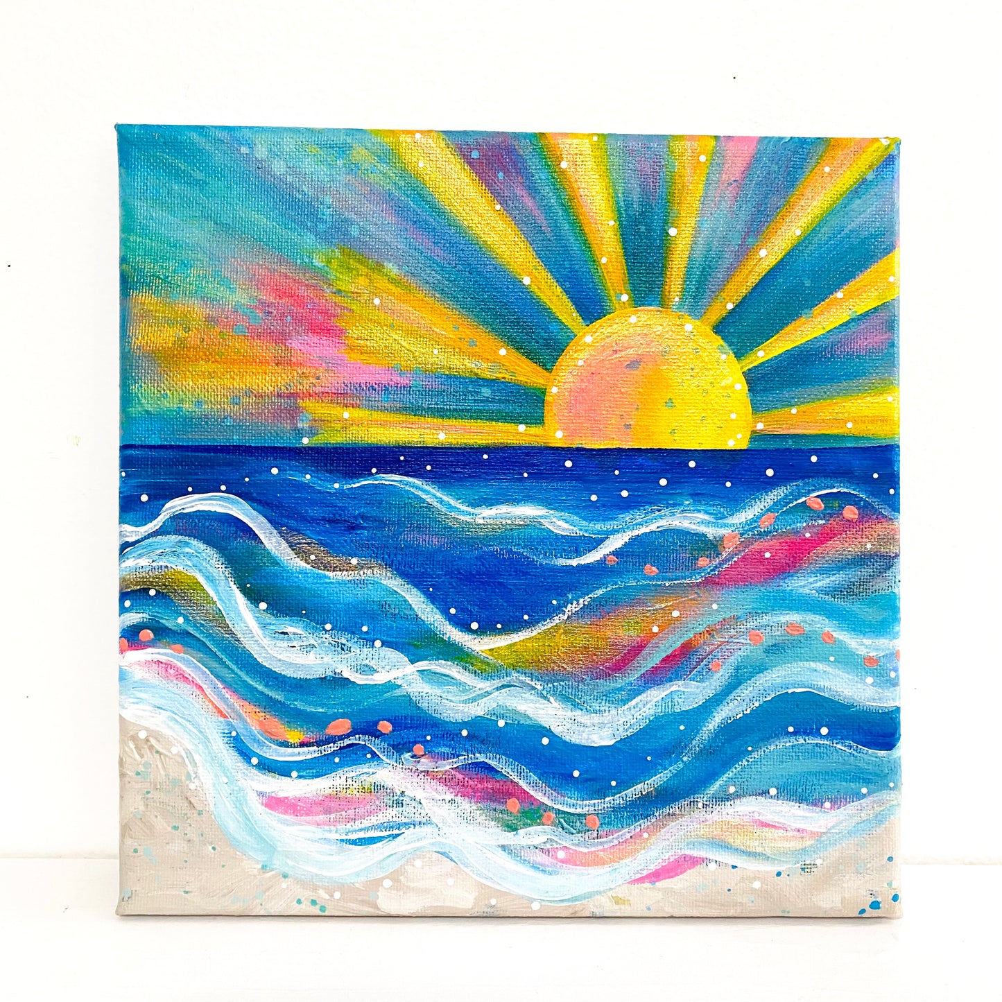 "Waves of Joy" 8x8 inch Original Coastal Inspired Painting on Canvas with painted sides