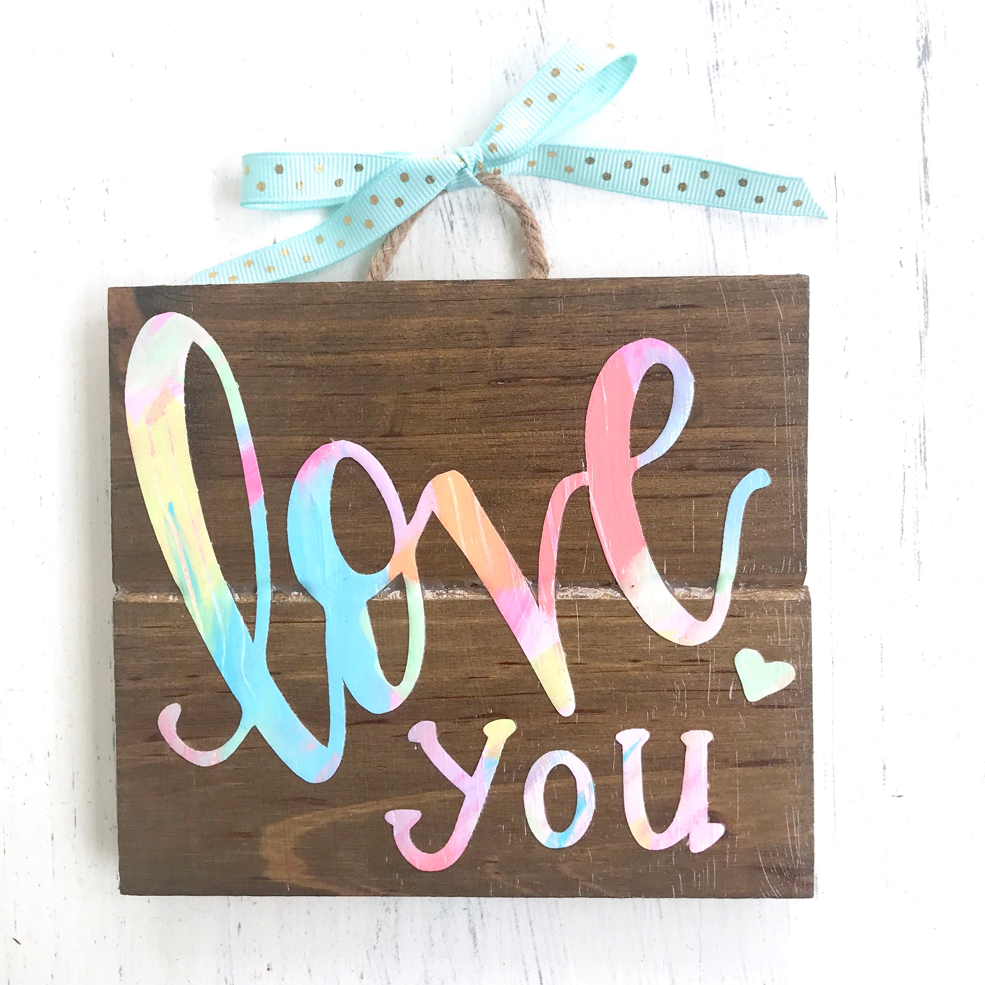 Hand Lettered “Love You” Wood Sign with Canvas - Bethany Joy Art