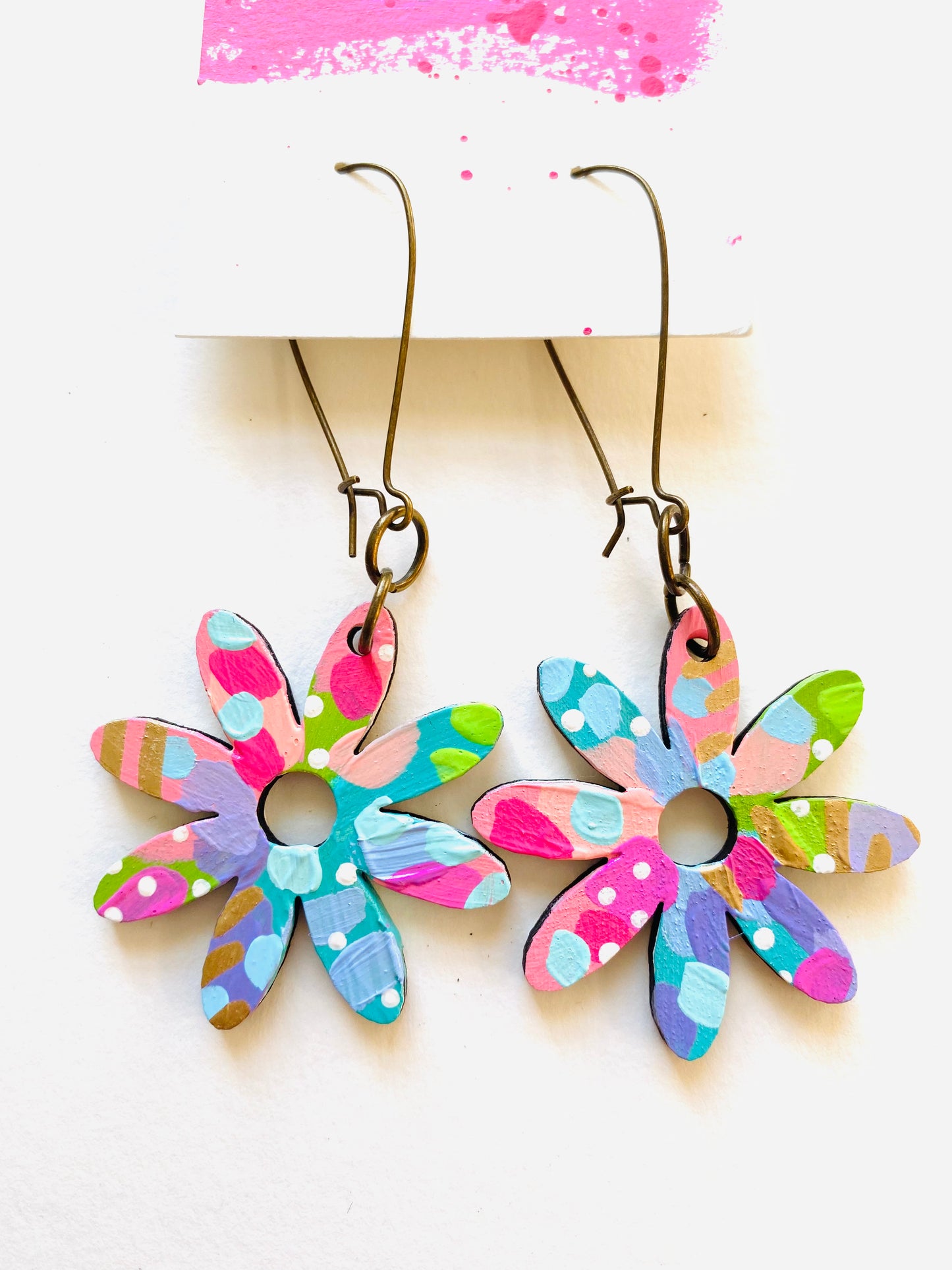 Colorful, Hand Painted Flower Earrings 36
