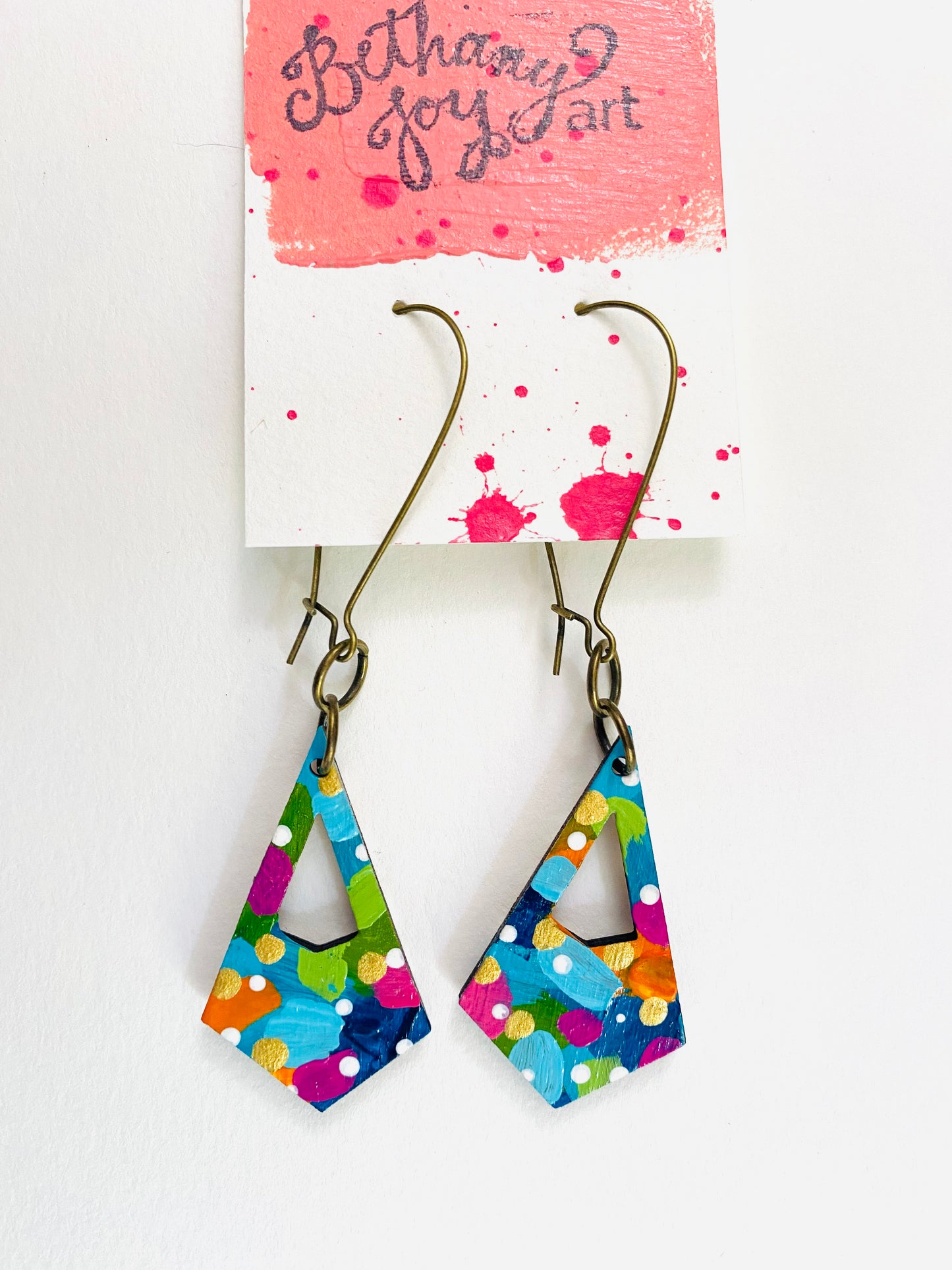 Colorful, Hand Painted, Geometric Shaped Earrings 17