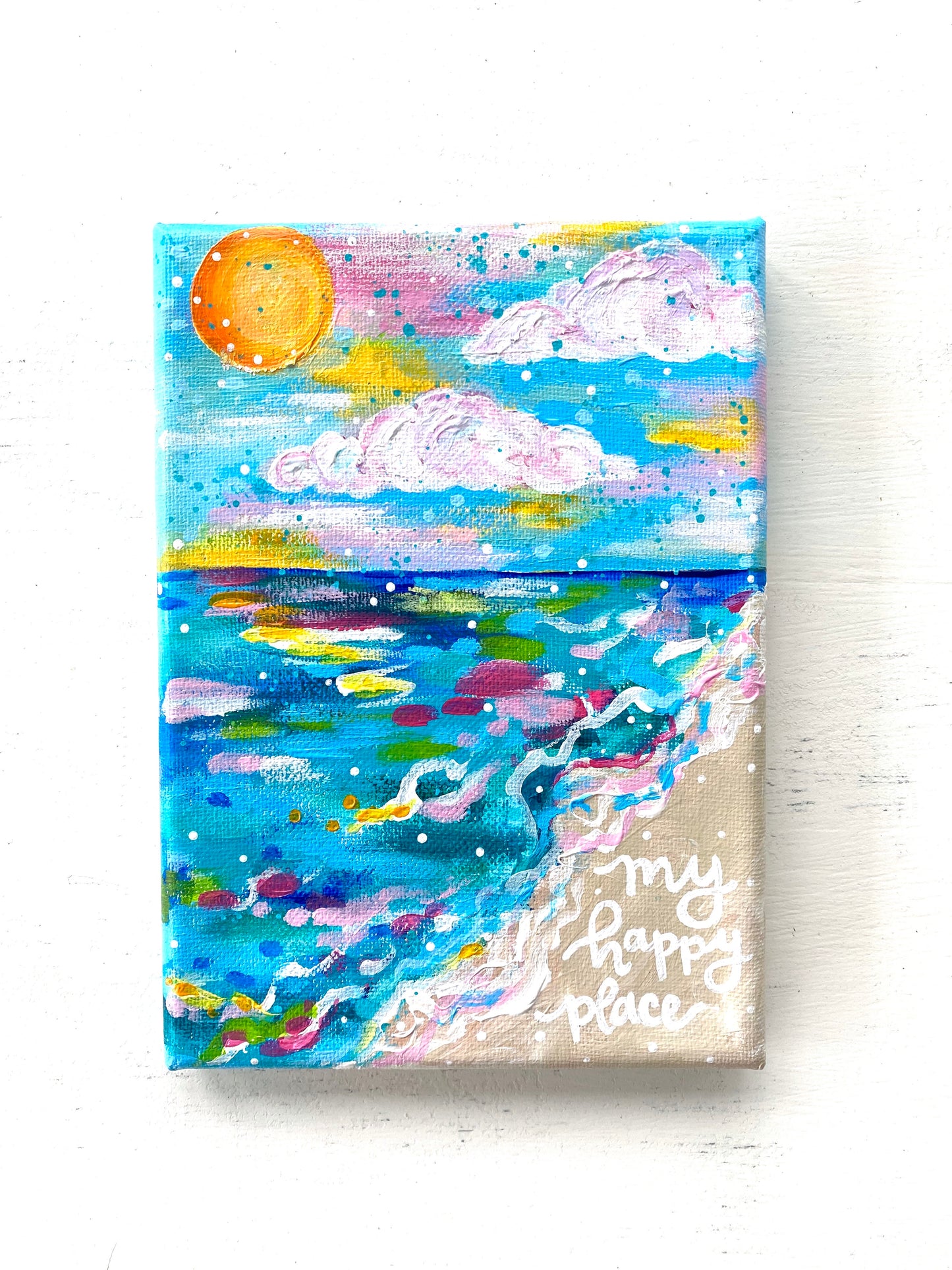 “My Happy Place” 5x7 inch Original Coastal Inspired Painting on Canvas with painted sides