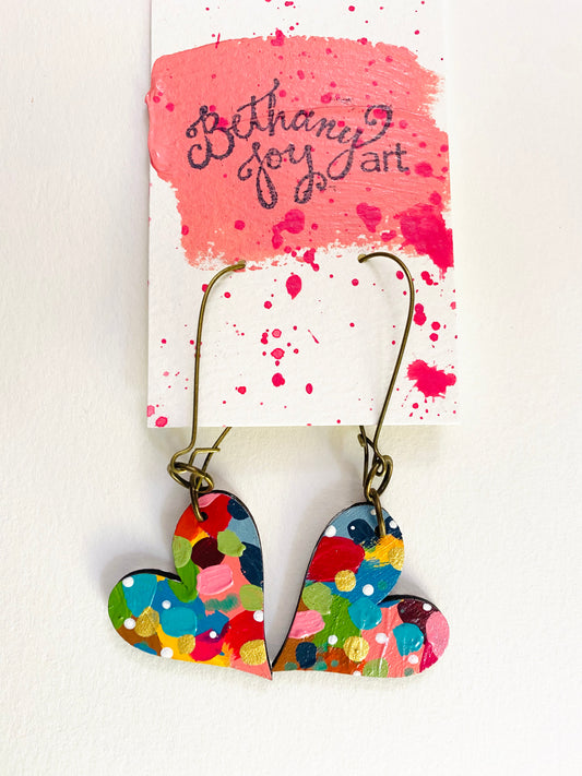 Colorful, Hand Painted, Heart Shaped Earrings 122